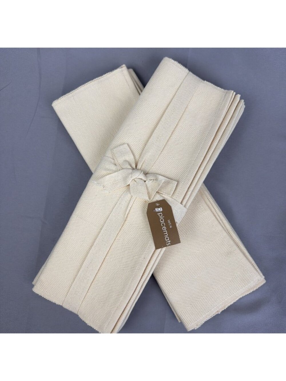 New Vintage 2006 Set of 7 Placemats Cotton Ivory Cream Textured 14.5" x 19" NWT